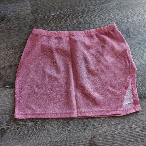 PrettyLittleThing Baby Pink Glitter Split Mini Beach Skirt - Small - Picture 2 of 7